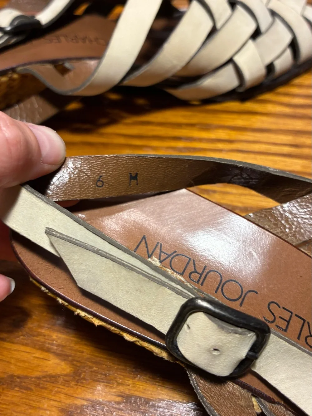 Y2K VTG Charles Jourdan Woven Nubuck Woven Wedge Slingback Sandals Beige Size 6